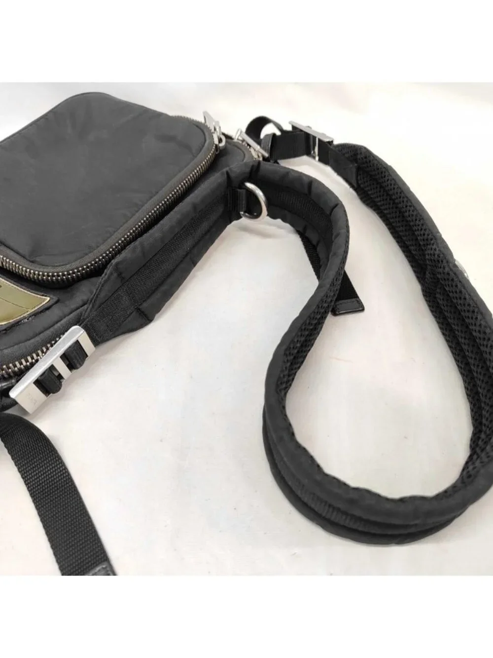Prada Rubber Logo Shoulder Bag Nylon Messenger